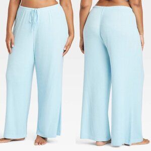 4X - Womens Cozy Ribbed Wide Leg Pants - Auden - Turquoise Blue